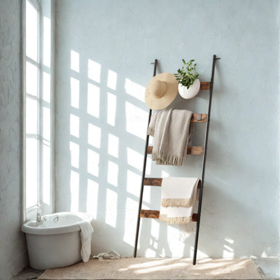 FURNOLD 5-Tier Towel Blanket Ladder Shelf Rack With Hooks from B&Q