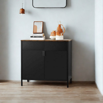 FURNOLD Industrial Multipurpose Floor Sideboard Buffet Cabinet With Doors Rustic Brown from B&Q