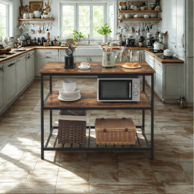  - Industrial 3 Tier Kitchen Storage Island With Shelves Rustic