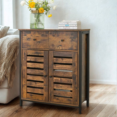 Furnold Brown Industrial Multipurpose Floor Sideboard Buffet Cabinet With Drawers Rustic