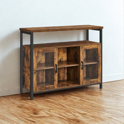 Furnold Brown Industrial Multipurpose Floor Sideboard Buffet Cabinet Rustic Size 2