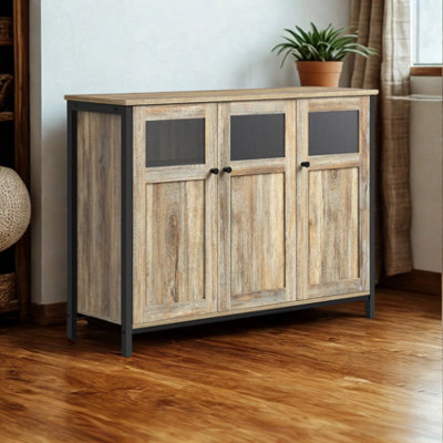 FURNOLD Industrial Multipurpose Closed Sideboard Buffet Cabinet Rustic Brown from B&Q