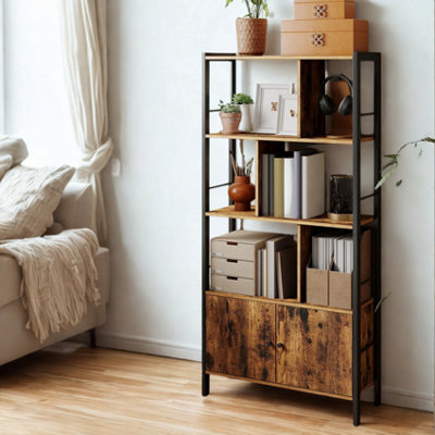 FURNOLD Industrial Bookcase Storage Cabinet Shelving Unit Rustic Brown from B&Q