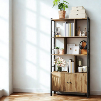 FURNOLD Industrial Bookcase Storage Cabinet Shelving Unit Rustic Oak from B&Q