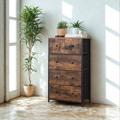 FURNOLD Industrial Rustic Brown Chest With 5 Fabric Drawers from B&Q