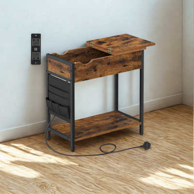 Slim Smart Bedside End Table With Power And Usb Outlets Rustic Brown from B&Q