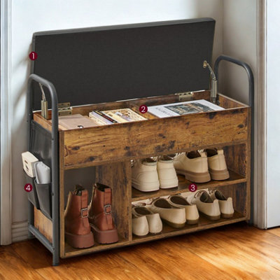 FURNOLD Shoe Storage Bench With Cushioned Seat And Open Shelves from B&Q