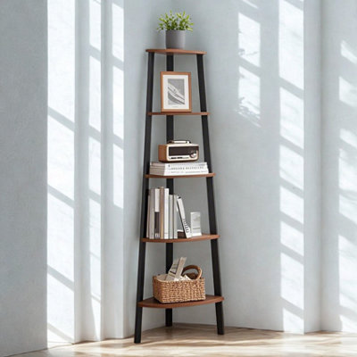 FURNOLD 5 Tier Industrial Freestanding Corner Bookcase Shelving Unit Rustic Brown from B&Q