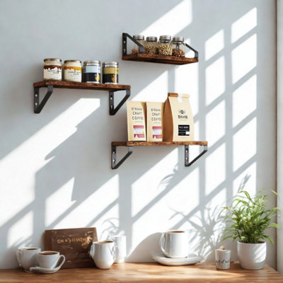 FURNOLD Set Of 3 Wall Mounted Reversible Shelves Industrial Rustic Brown from B&Q