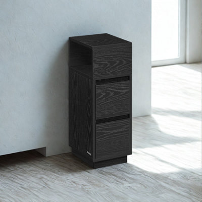 Square Bedside Nighstand Side Table With 2 Drawers And Shelf Black from B&Q