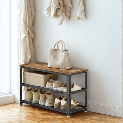 FURNOLD Shoe Storage Rack Bench With Open Shelves from B&Q