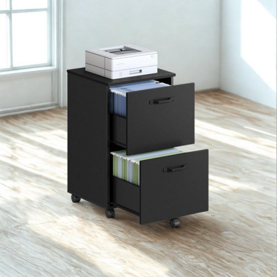 FURNOLD 2 Drawer Portable Rolling Filing Cabinet Black from B&Q