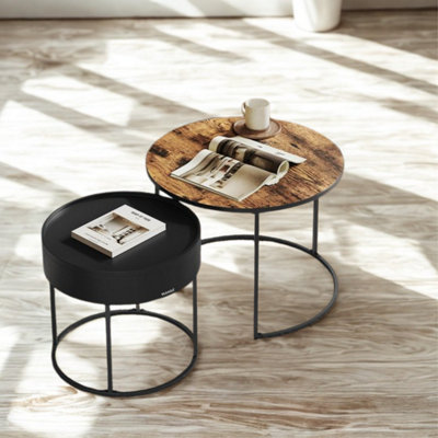 FURNOLD 2Pc Industrial Round Nesting Tables Living Room Furniture from B&Q