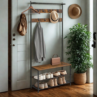Entryway Hall Tree Coat Rack Stand With Shoe Storage from B&Q
