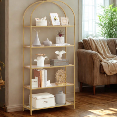 B&Q -  5 Tier Tempered Glass Storage Shelves Unit Gold