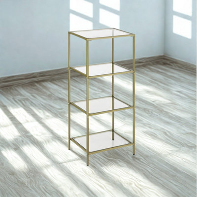B&Q -  4 Tier Tempered Glass Storage Shelving Unit Gold
