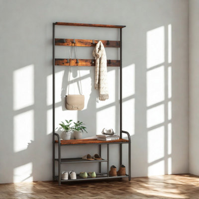  - Entryway Hall Tree Coat Rack Stand With Shoe Storage And Adjustable Hooks