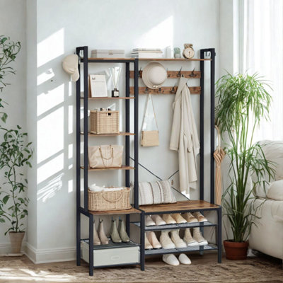 Entryway Hall Tree Coat Rack Stand With Shoe Storage And Shelves from B&Q
