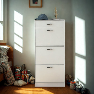 FURNOLD 4 Drawer Hallway Shoe Storage Cabinet With Shelf White from B&Q