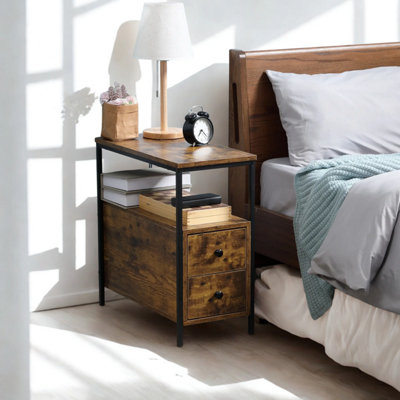Industrial Bedside Table Nightstand With 2 Drawers And Shelf Rustic Brown from B&Q