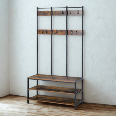 Industrial Entryway Hall Tree Coat Rack Stand With Shoe Storage And Hooks from B&Q