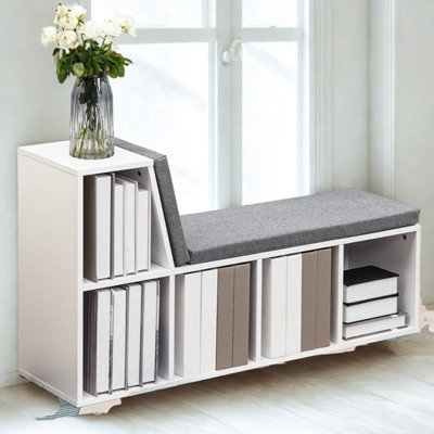 FURNOLD Modern Bookcase Storage Cabinet With Reading Seat White from B&Q