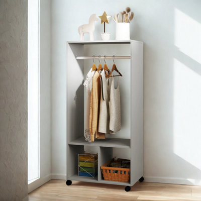 FURNOLD Open Wardrobe Clothes Rail With Storage Shelves On Wheels Grey from B&Q