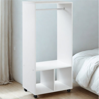 FURNOLD Open Wardrobe Clothes Rail With Storage Shelves On Wheels White from B&Q