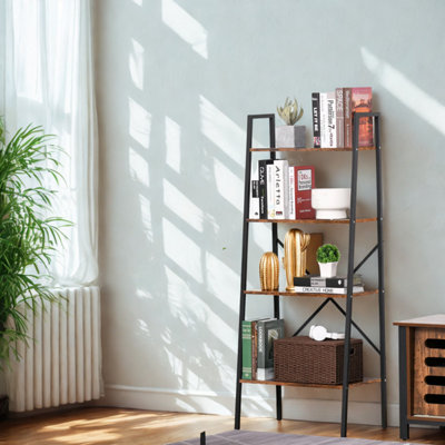 FURNOLD 4 Tier Freestanding Ladder Shelf For Living Room Storage Rustic from B&Q