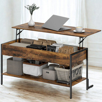 FURNOLD Industrial Lift Top Coffee Table With Storage Shelf Rustic from B&Q