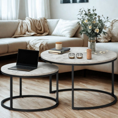 FURNOLD 2Pc Nesting Tables With Faux Marble Tabletop Living Room Furniture from B&Q