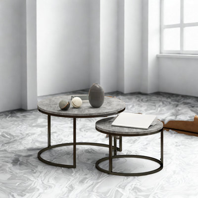 FURNOLD 2Pc Nesting Tables With Faux Marble Tabletop Living Room Furniture Cement Grey from B&Q