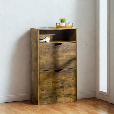 FURNOLD 2 Drawer Hallway Shoe Storage Cabinet With Shelf Rustic from B&Q
