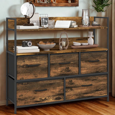 FURNOLD Industrial 5 Drawer Chest Storage Unit With Shelves Brown from B&Q