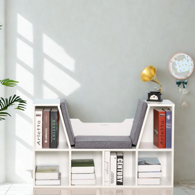 FURNOLD Modern Bookcase Storage Cabinet With Reading Seat White from B&Q