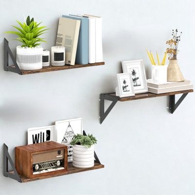 FURNOLD 3Pc Industrial Wall Mounted Reversible Floating Shelves Rustic from B&Q