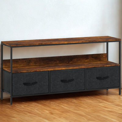 Industrial Tv Stand Unit With 3 Storage Drawers Rustic from B&Q