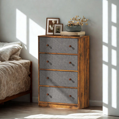 FURNOLD Industrial 4 Fabric Drawer Chest Storage Unit Rustic from B&Q