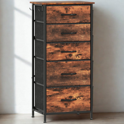 FURNOLD Industrial 5 Fabric Drawer Chest Storage Unit Rustic from B&Q