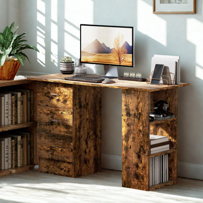 FURNOLD Industrial Rustic 120Cm Computer Desk With 3 Drawers And Shelves from B&Q