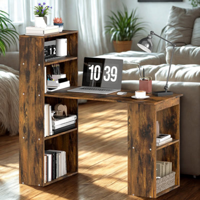 FURNOLD Industrial Rustic 120Cm Computer Desk With 6 Storage Shelves from B&Q