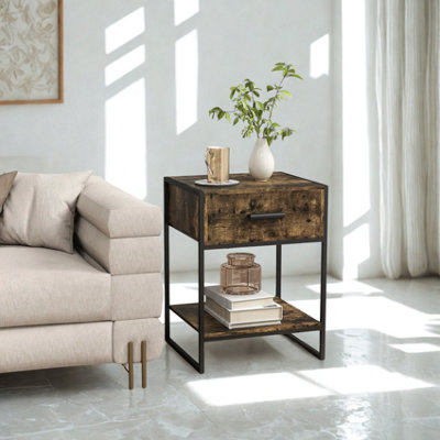 Industrial Bedside Table Nightstand With Drawer And Shelf from B&Q