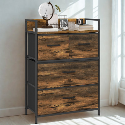 FURNOLD Industrial 4 Fabric Drawer Chest Storage Unit With Shelftop Rustic from B&Q