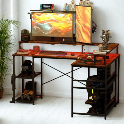 FURNOLD Industrial L Shaped Computer Desk With Usb Outlets And Led Lights from B&Q