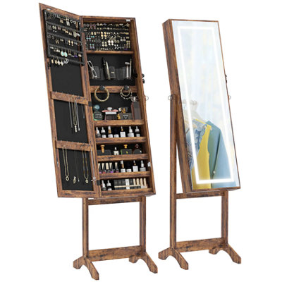 Free Standing Mirror Lockable Jewellery Cabinet 360 Swivel Organiser With Led Lights from B&Q