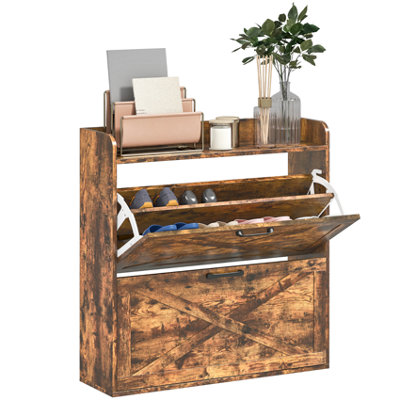 FURNOLD 2 Drawer Hallway Shoe Storage Cabinet With Storage Shelf Rustic from B&Q