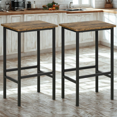B&Q -  Set Of 2 Kitchen Counter Height Breakfast Bar Stools With Footrest Brown