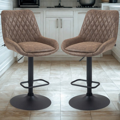 B&Q -  Set Of 2 Modern Faux Leather Bar Stools With Footrest
