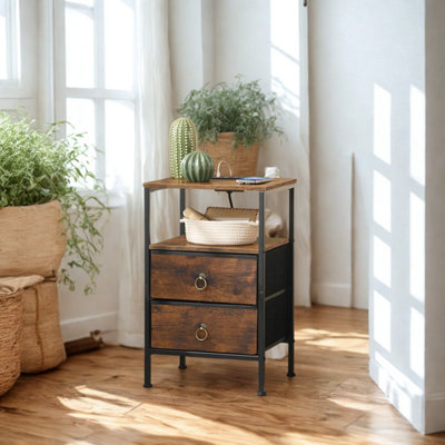 Smart Bedside End Table With DrawersUsb Ports And Outlets Rustic Brown from B&Q