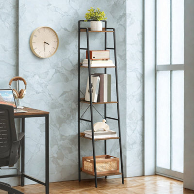 FURNOLD 5 Tier Freestanding Bookcase Ladder Shelf Rustic Brown from B&Q